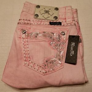 MISS ME PINK SKINNY JEANS RHINESTONE FLEUR DE LIS
